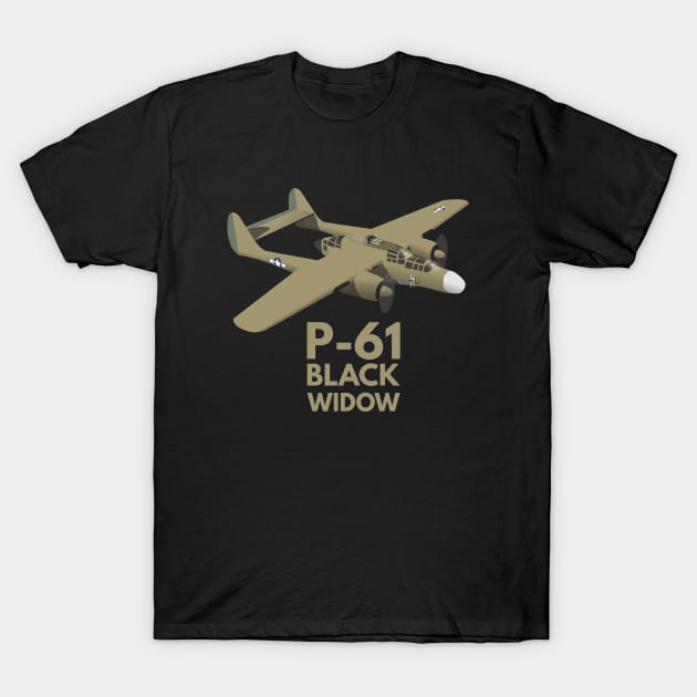 P-61 Black Widow American WW2 Airplane T-Shirt by NorseTech